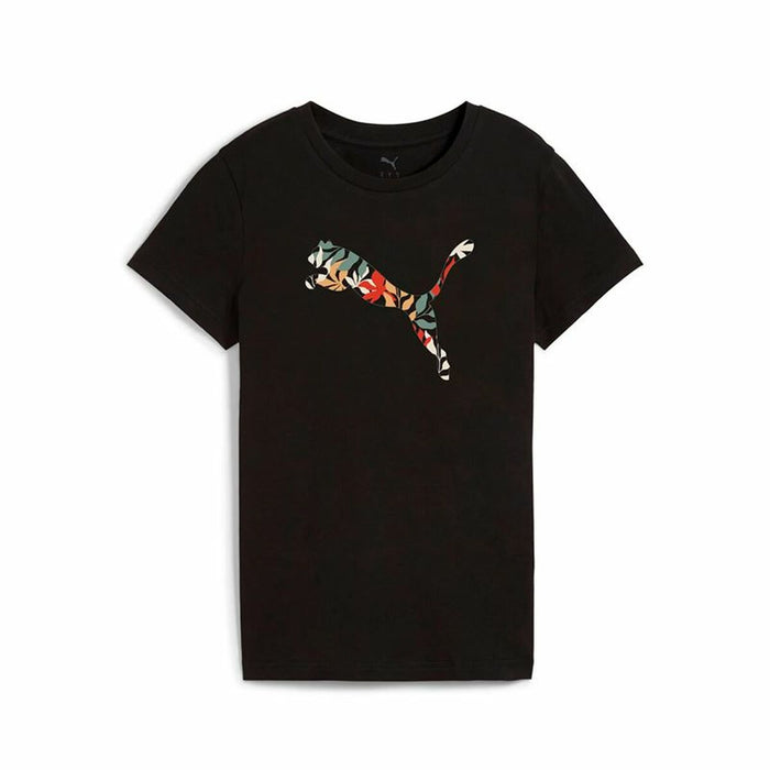 Women’s Short Sleeve T-Shirt Puma Graphics Floral Cat Black