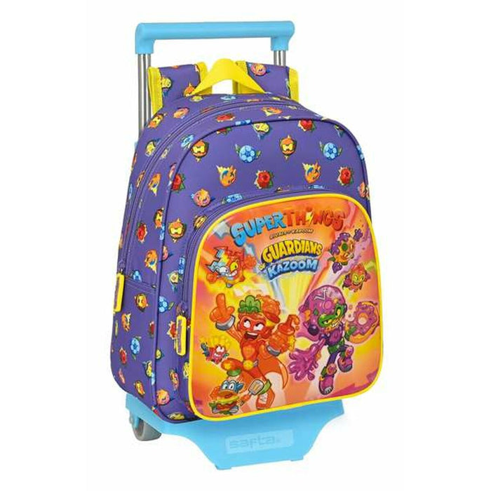 School Rucksack with Wheels SuperThings Guardians of Kazoom Yellow Purple 27 x 33 x 10 cm