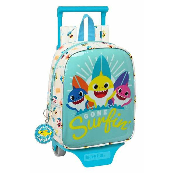 School Rucksack with Wheels Baby Shark Surfing Blue 22 x 27 x 10 cm
