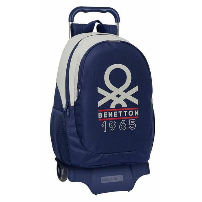School Rucksack with Wheels Benetton Varsity Grey 32 x 44 x 16 cm