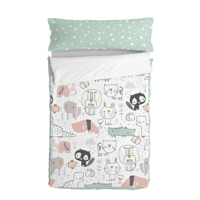 Quilt Cover without Filling HappyFriday Moshi Moshi Best buddies Multicolour 105 x 200 cm