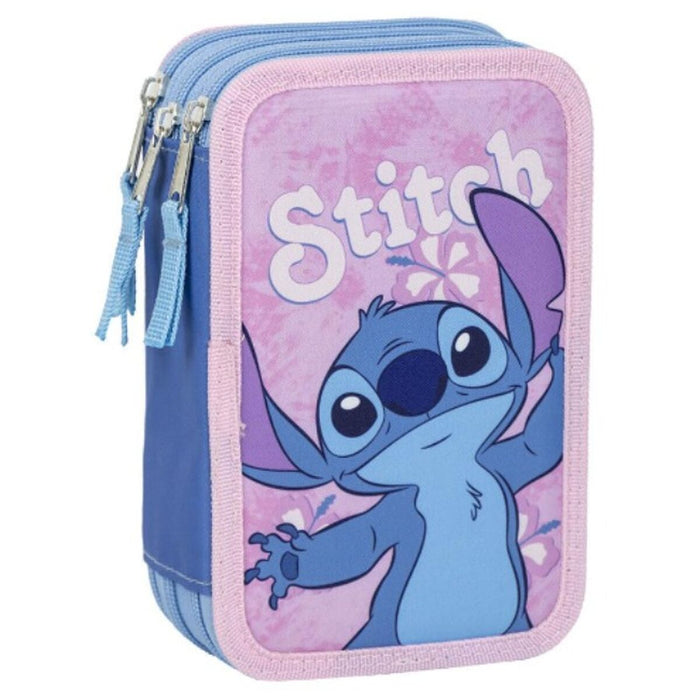 Triple Pencil Case Stitch Pink 12,5 x 6,5 x 19,5 cm
