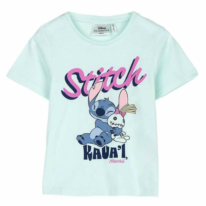 Camiseta de Manga Corta Infantil Stitch Verde Turquesa
