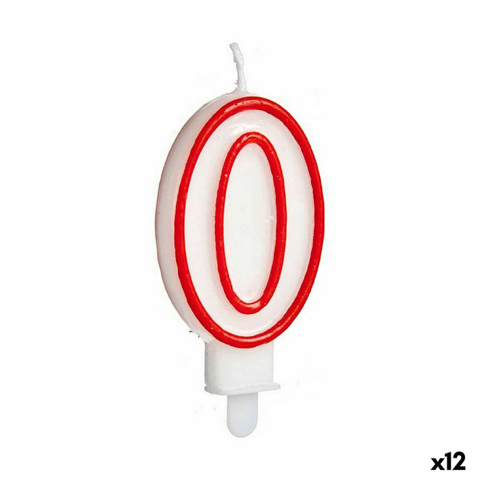 Vela Cumpleaños Blanco Rojo Número 0 (12 Unidades)