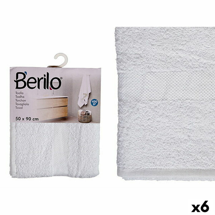 Bath towel Berilo 89677 89677 White 80 % cotton 20 % Polyester 50 x 90 cm 4 x 26 x 23 cm 50 x 90 x 0,2 cm 25 x 3 x 22 cm (6 Unit